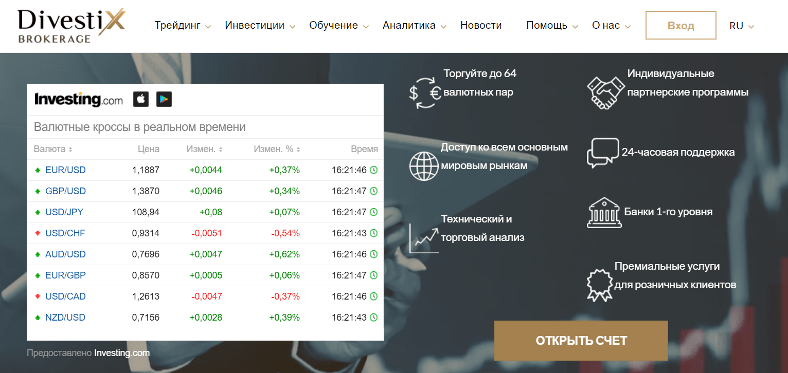 Торги в Divestix Brokerage