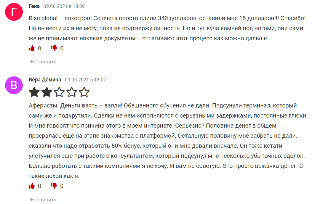 Отзывы трейдеров RiseGlobal