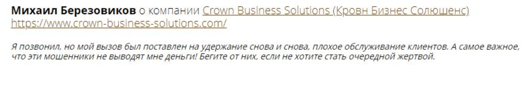 Комментарий о Crown business solutions