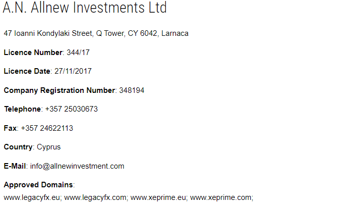 Regulamentação da corretora LegacyFX