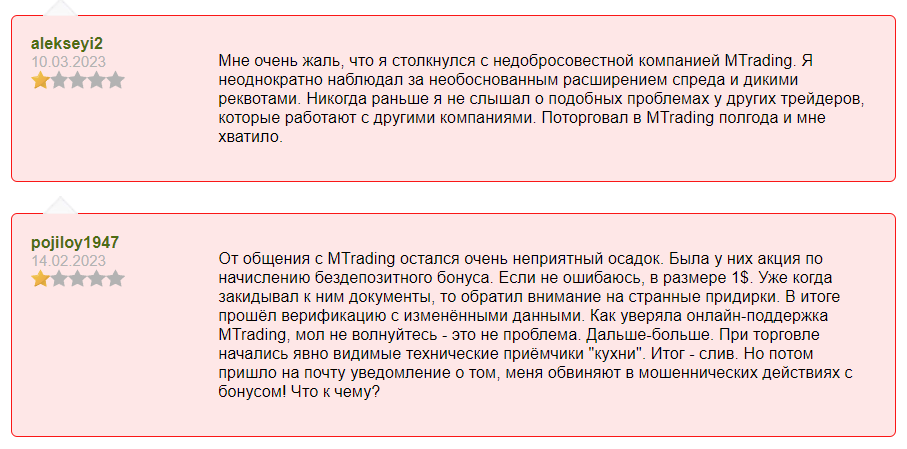 Недобросовестная компания MTrading